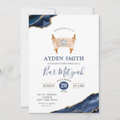 Agate Gold Navy Blue Bar Mitswa Kaart (Voorkant)