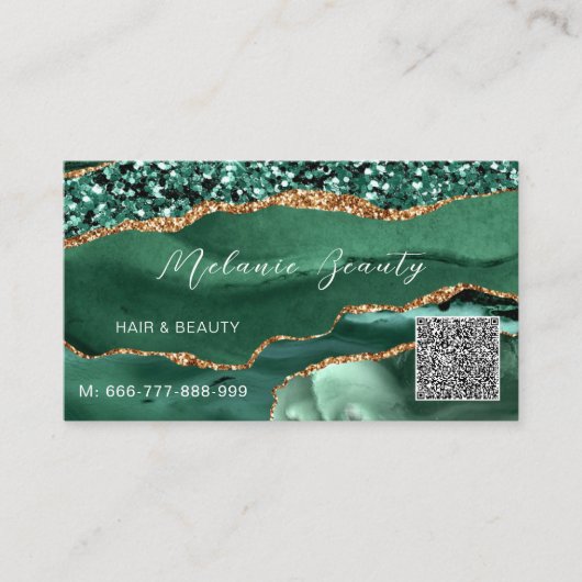 Agate Green Gold Code QR Carte de visite - Exemple (Devant)