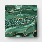 Agate Green Gold Glitter Geode Aangepaste naam Pla Fotoplaat (Voorkant)