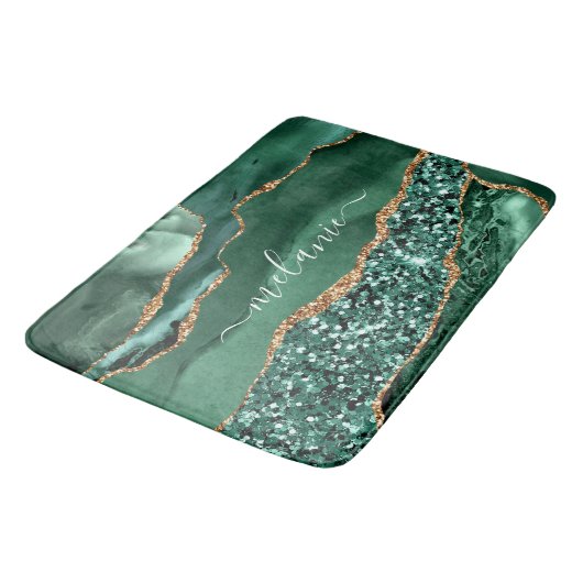 Agate Green Gold Glitter Geode Marble Custom Name Badmat (Gekanteld)