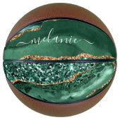 Agate Green Gold Glitter Geode Marble Custom Name Basketbal (Voorkant)