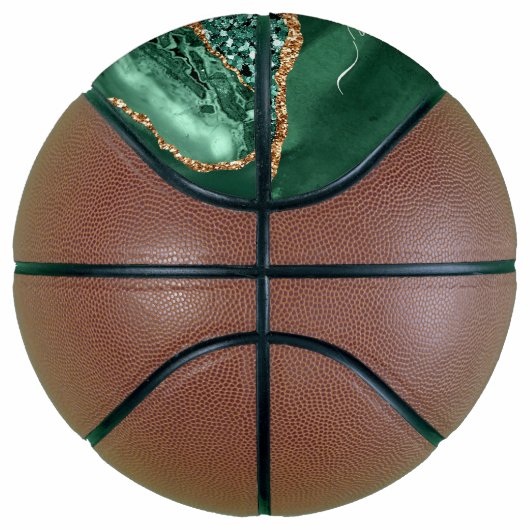 Agate Green Gold Glitter Geode Marble Custom Name Basketbal (Rechts)
