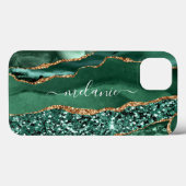 Agate Green Gold Glitter Geode Marble Custom Name Case-Mate iPhone Case (Achterkant (horizontaal))