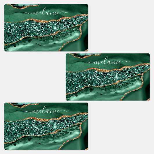 Agate Green Gold Glitter Geode Marble Custom Name Labels (Groep)