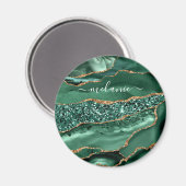 Agate Green Gold Glitter Geode Marble Custom Name Magneet (Voorkant / Achterkant)