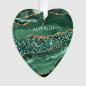 Agate Green Gold Glitter Geode Marble Custom Name Ornament (voorkant)