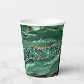Agate Green Gold Glitter Geode Marble Custom Name Papieren Bekers (Achterkant)
