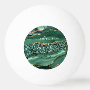 Agate Green Gold Glitter Geode Marble Custom Name Pingpongballen
