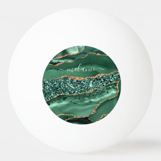 Agate Green Gold Glitter Geode Marble Custom Name Pingpongballen (Voorkant)