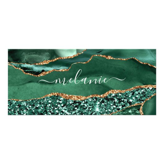 Agate Green Gold Glitter Geode Marble Custom Name Reclamekaart (Voorkant)
