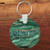 Agate Green Gold Glitter Geode Marble Custom Name Sleutelhanger (Achterkant)