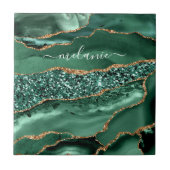 Agate Green Gold Glitter Geode Marble Custom Name Tegeltje (Voorkant)