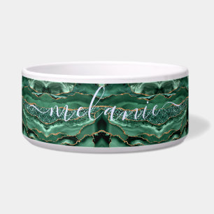 Agate Green Gold Glitter Geode Marble Custom Name Voerbakje