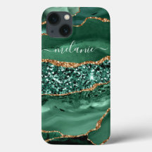 Agate Green Gold Glitter Geode Marble Jouw naam