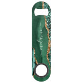 Agate Green Gold Glitter Geode Marble Jouw naam Speed Flessenopener (Voorkant)