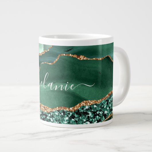 Agate Green Gold Glitter Geode Marble Mok Name (Voorkant rechts)