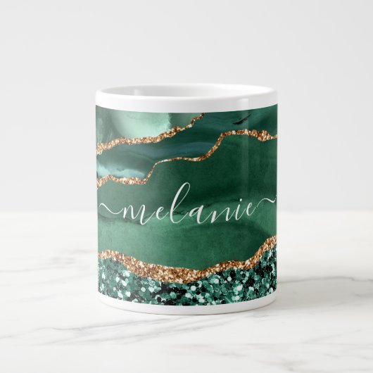 Agate Green Gold Glitter Geode Marble Mok Name (Voorkant)