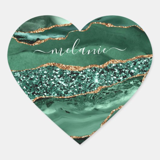 Agate Green Gold Glitter Geode Marble Name Sticker (Voorkant)
