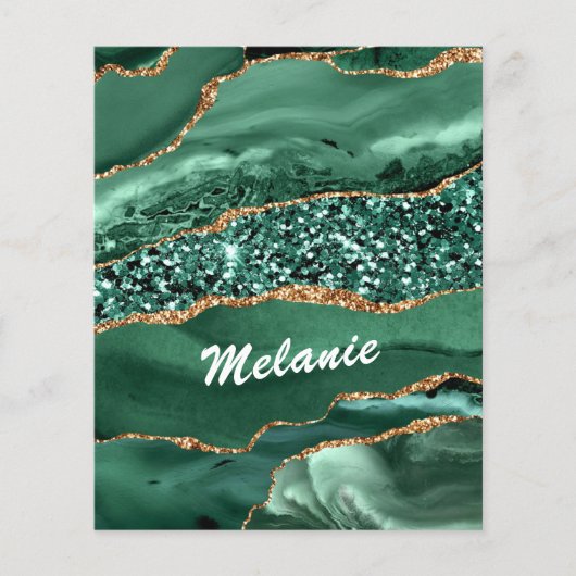 Agate Green Gold Glitter Marble Flyer Jouw naam (Voorkant)