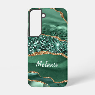 Agate Green Gold Glitter Marble Jouw naam Samsung Galaxy Hoesje