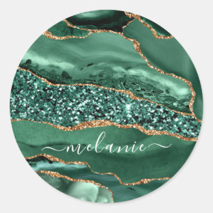 Agate Green Gold Glitter Marble Jouw naam Sticker