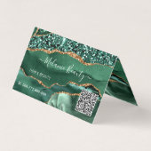 Agate Green Gold Glitter Moderne Design QR Code Visitekaartjes (Voorkant)