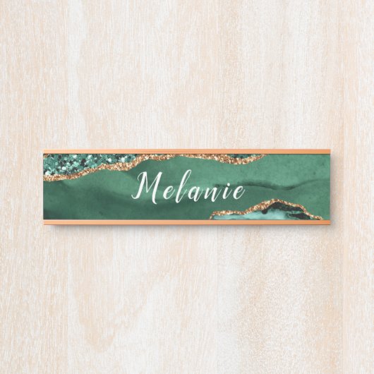 Agate Green Gold Glitter Sparkle Name DeurSign Deurbordje (Voorkant)
