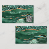 Agate Green Gold Parties scintillant QR Code Carte (Devant / Derrière)