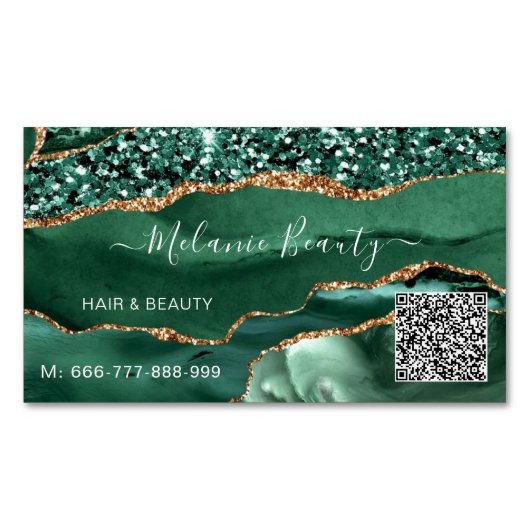 Agate Green Gold QR Code Carte de visite (devant)