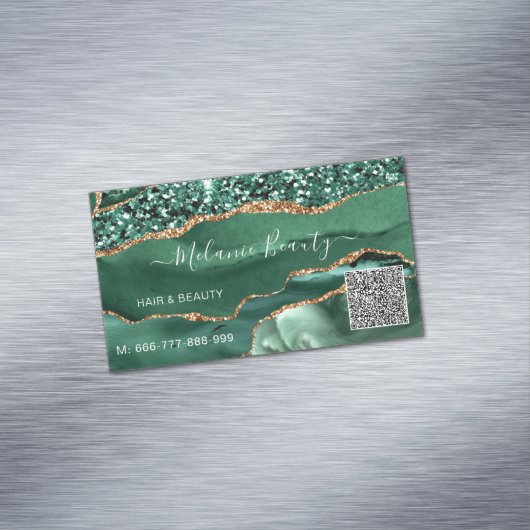 Agate Green Gold QR Code Carte de visite (In Situ)