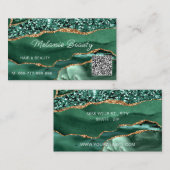 Agate Green Gold Sparkle QR Code Carte de visite (Devant / Derrière)