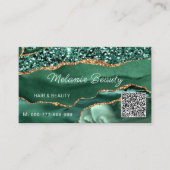Agate Green Gold Sparkle QR Code Carte de visite (Devant)