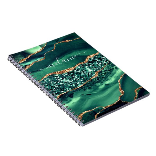 Agate Green Parties scintillant en or Carnet en ma (Côté Droit)