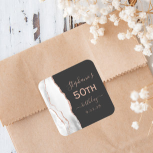 Agate Grijs Witte Roze Goud Donkere 50e Verjaardag Vierkante Sticker