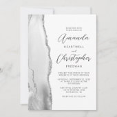 Agate Grijs Zilver Script Bruiloft Kaart (Voorkant)