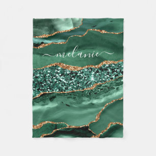 Agate Groen Goud Glitter Geode Marmer Aangepaste N Fleece Deken