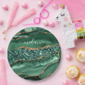 Agate Groen Goud Glitter Geode Marmer Aangepaste N Papieren Bordje (Feest)