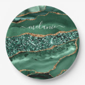 Agate Groen Goud Glitter Geode Marmer Aangepaste N Papieren Bordje (Voorkant)