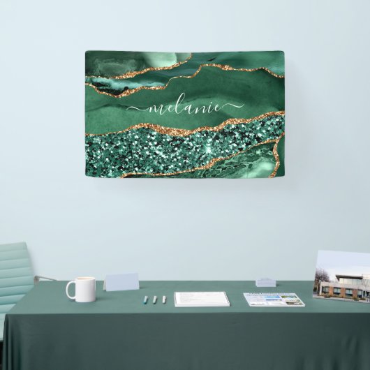 Agate Groen Goud Glitter Geode Marmer Aangepaste N Spandoek (Beurs)