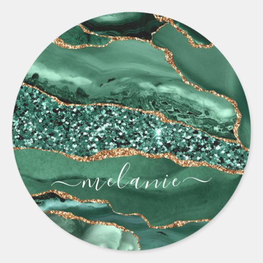 Agate Groen Goud Glitters Marmer Jouw Naam Sticker (Voorkant)