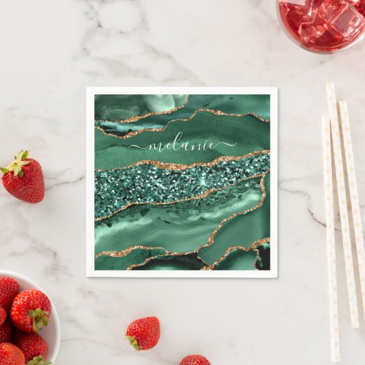 Agate Groen Gouden Glitter Eigen Naam Servetten (Insitu)