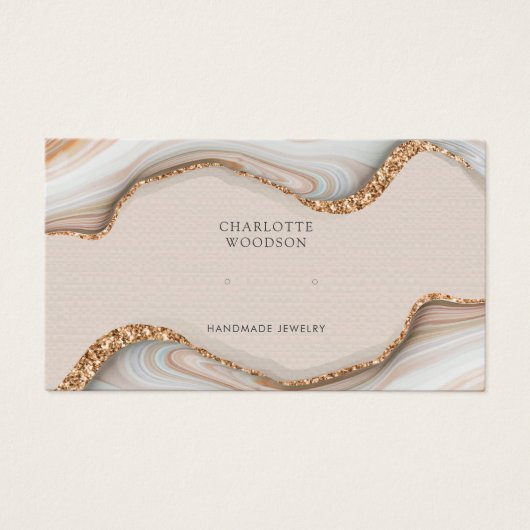 Agate Marble Pink Blush Geode Stud Earning Display Visitekaartje (Voorkant)