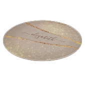Agate marble stone glitter roos gold name script snijplank (Hoek)