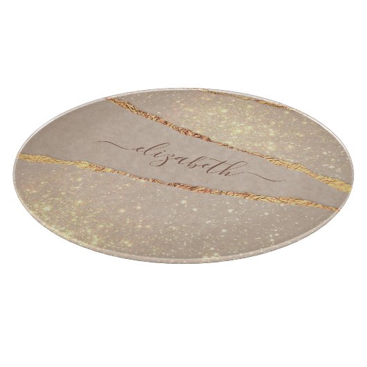 Agate marble stone glitter roos gold name script snijplank (Hoek)