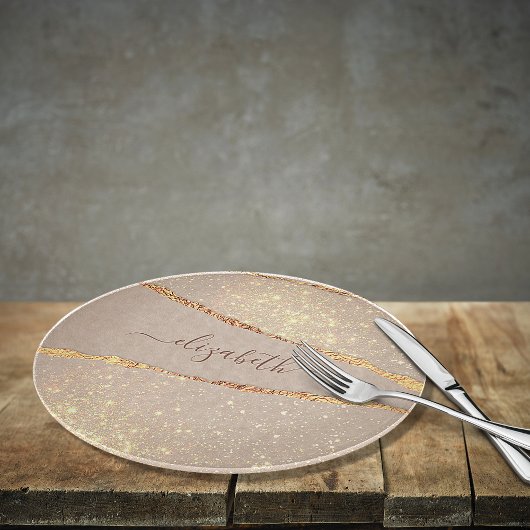 Agate marble stone glitter roos gold name script snijplank