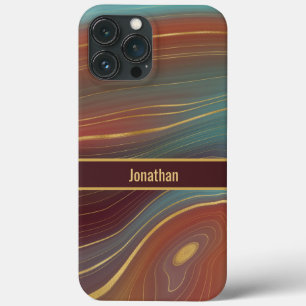 Agate Marble Strata - Burgundy Rust Dusty Aqua iPhone 13 Pro Max Hoesje