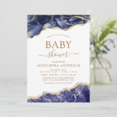 Agate Marine Baby shower d'or bleu Invitation (Debout devant)