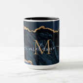 Agate Marine Bleu Marbre Or Monogramme Nom Mug (Centre)