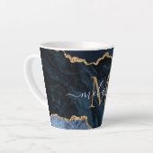Agate Marine Bleu Marbre Or Nom Lettre Latte Mug (Angle gauche)