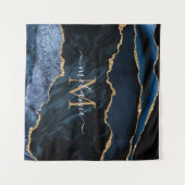 Agate Marine Bleu Marbre Or Tapisserie Monogramme  (Devant (Horizontal))